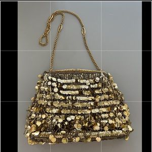 Vintage Dimple Gold Handmade Beaded Fleece Sequin Evening Clutch